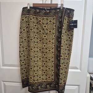 NWT Sag Harbor Boho Midi Wrap Skirt, Black, Gold, and Green Tapestry Print, Y2K